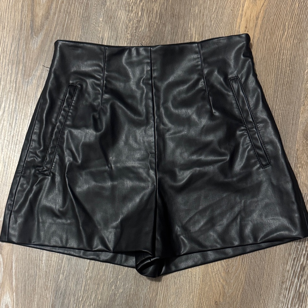 Women's Black Faux Leather Shorts